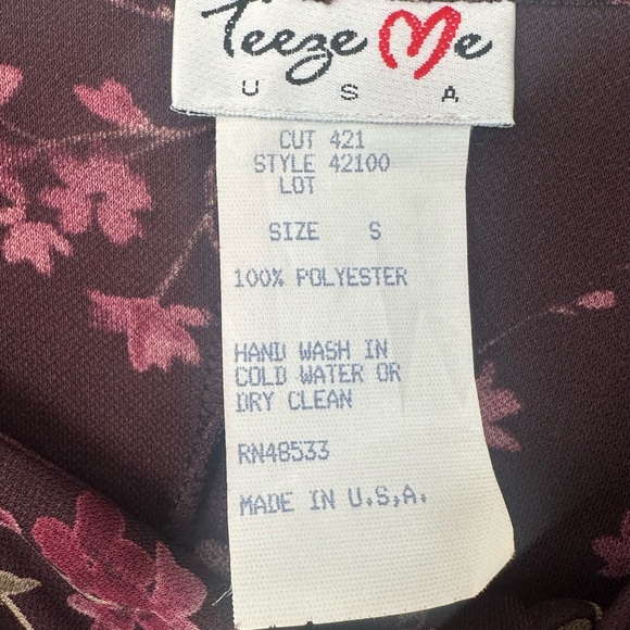 Vintage Y2k Teeze Me Deep Burgundy Dainty Pink Floral Fitted Dress - Picture 7 of 14